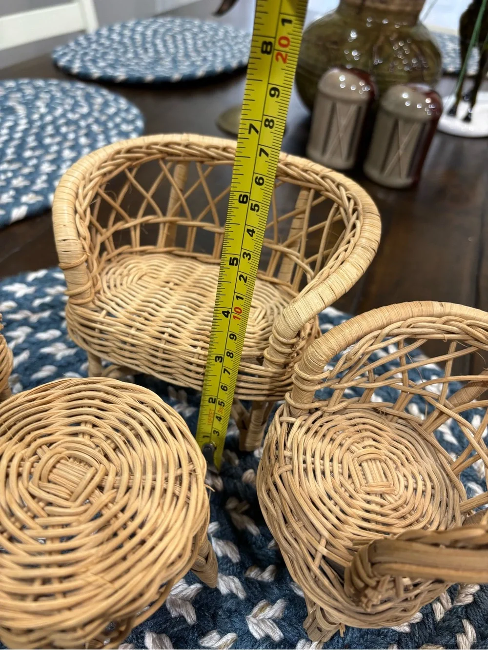 Vintage 70's  80's Natural Wicker Doll House Chair and Table Set